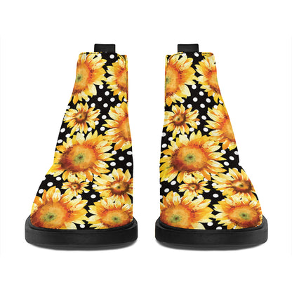 Watercolor Polka Dot Sunflower Print Flat Ankle Boots
