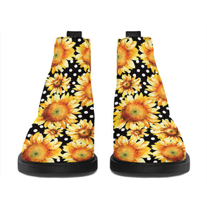 Watercolor Polka Dot Sunflower Print Flat Ankle Boots