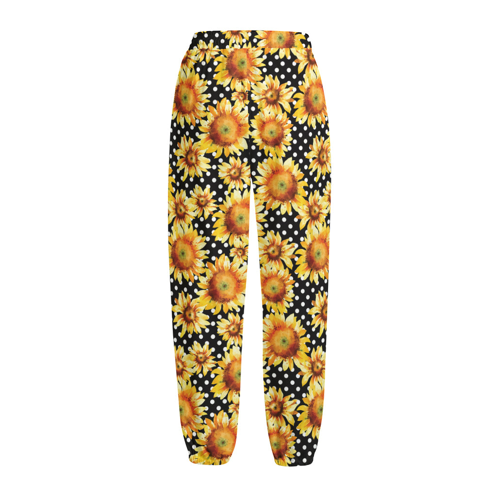 Watercolor Polka Dot Sunflower Print Fleece Lined Knit Pants