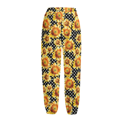 Watercolor Polka Dot Sunflower Print Fleece Lined Knit Pants