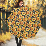 Watercolor Polka Dot Sunflower Print Foldable Umbrella
