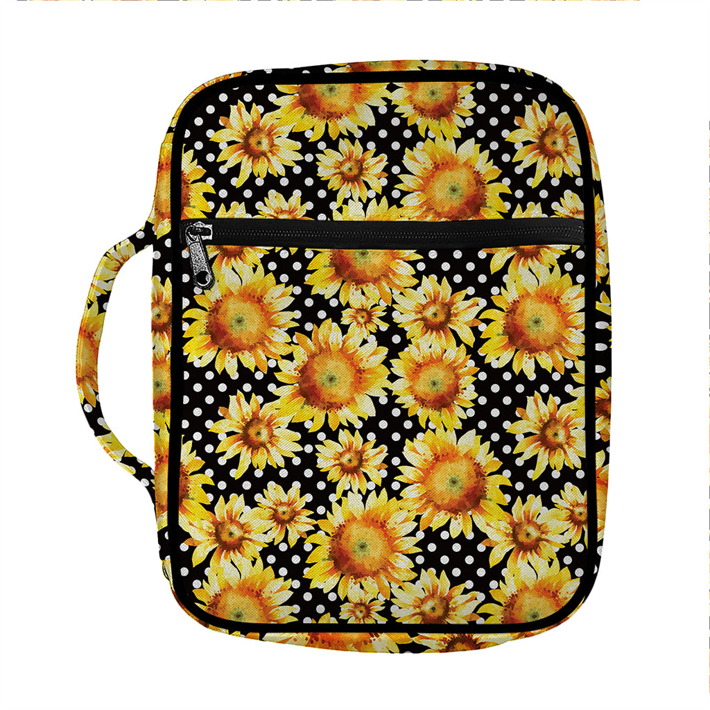 Watercolor Polka Dot Sunflower Print Front Pocket Bible Bag