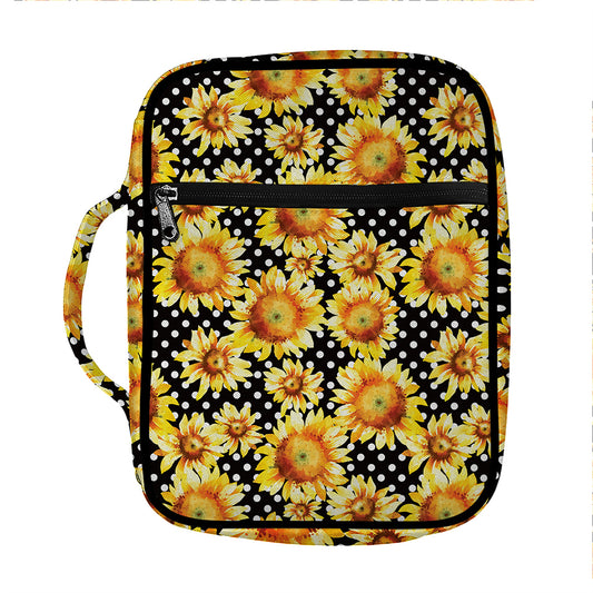 Watercolor Polka Dot Sunflower Print Front Pocket Bible Bag