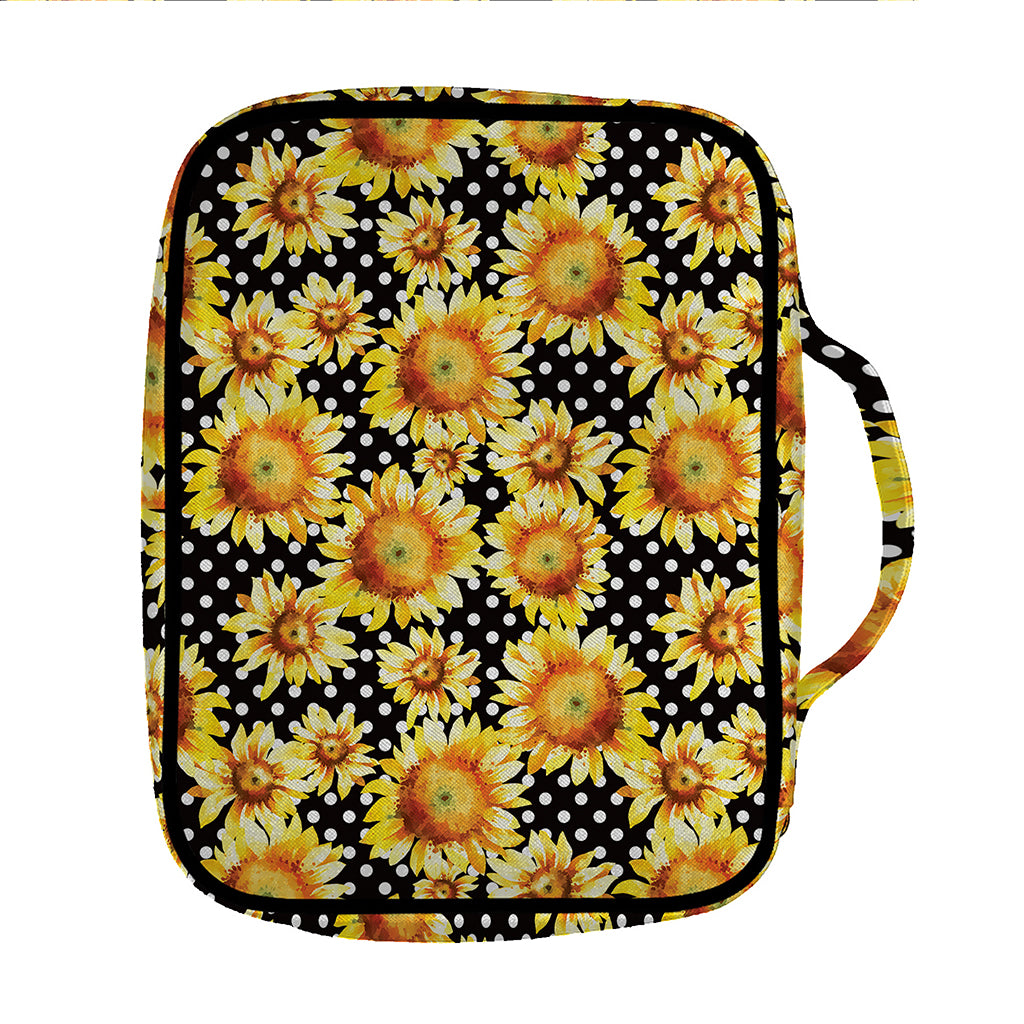 Watercolor Polka Dot Sunflower Print Front Pocket Bible Bag