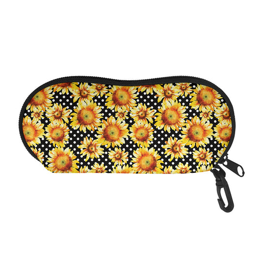Watercolor Polka Dot Sunflower Print Glasses Case
