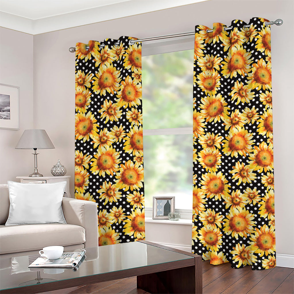 Watercolor Polka Dot Sunflower Print Grommet Curtains
