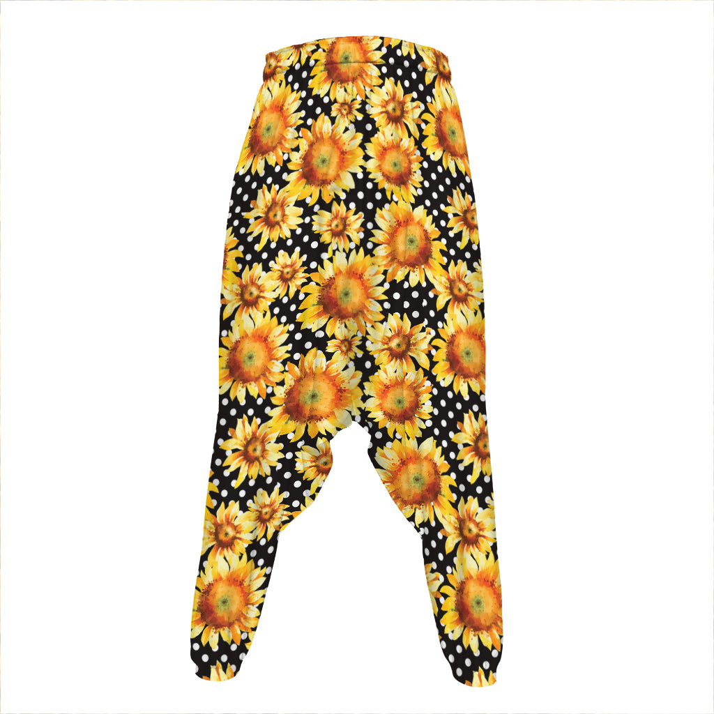 Watercolor Polka Dot Sunflower Print Hammer Pants