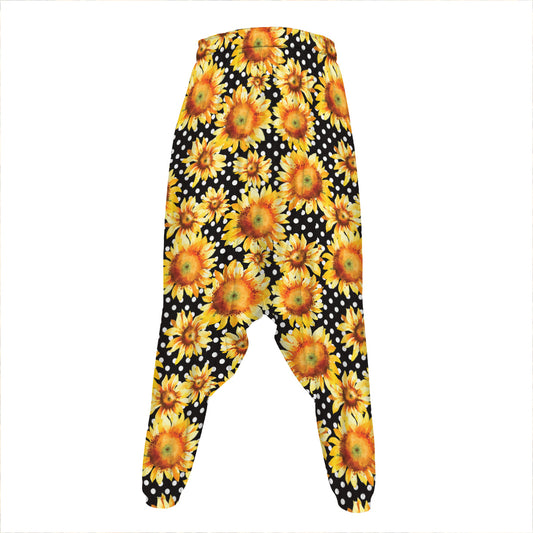 Watercolor Polka Dot Sunflower Print Hammer Pants
