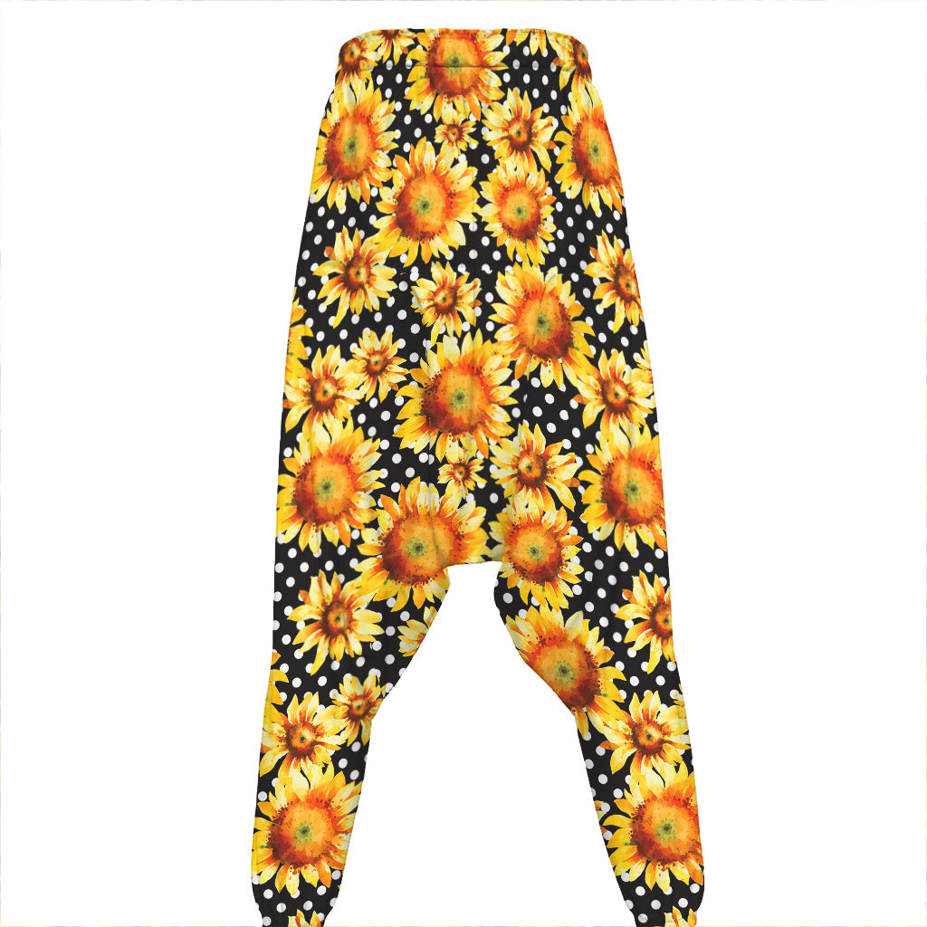 Watercolor Polka Dot Sunflower Print Hammer Pants