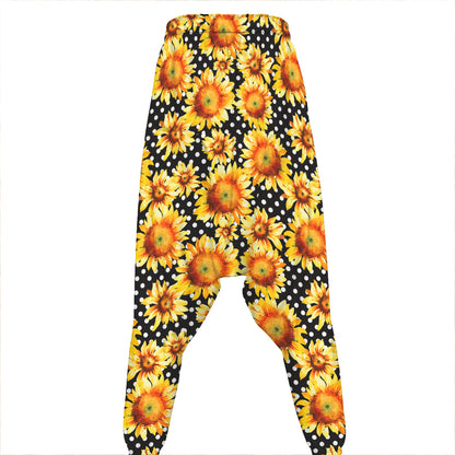 Watercolor Polka Dot Sunflower Print Hammer Pants