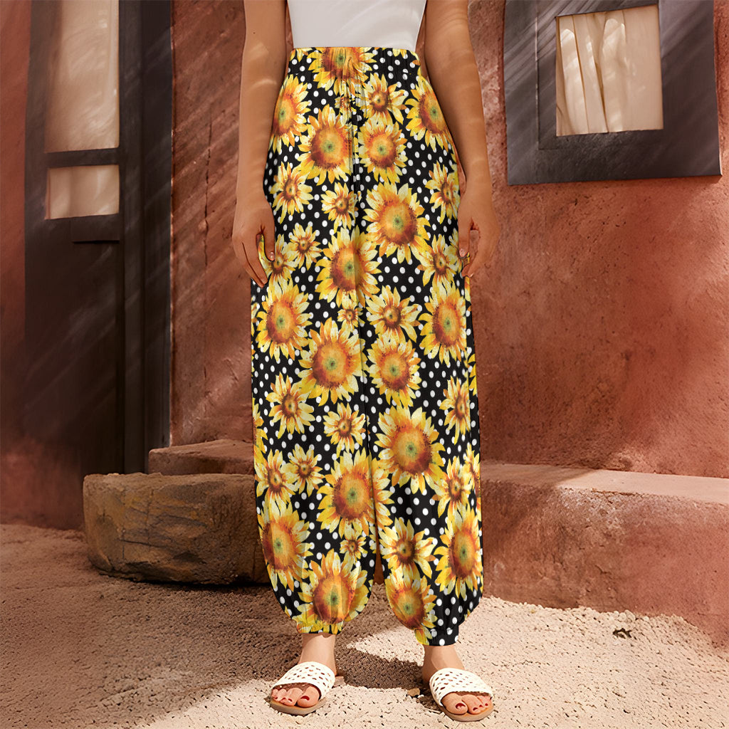 Watercolor Polka Dot Sunflower Print Harem Pants