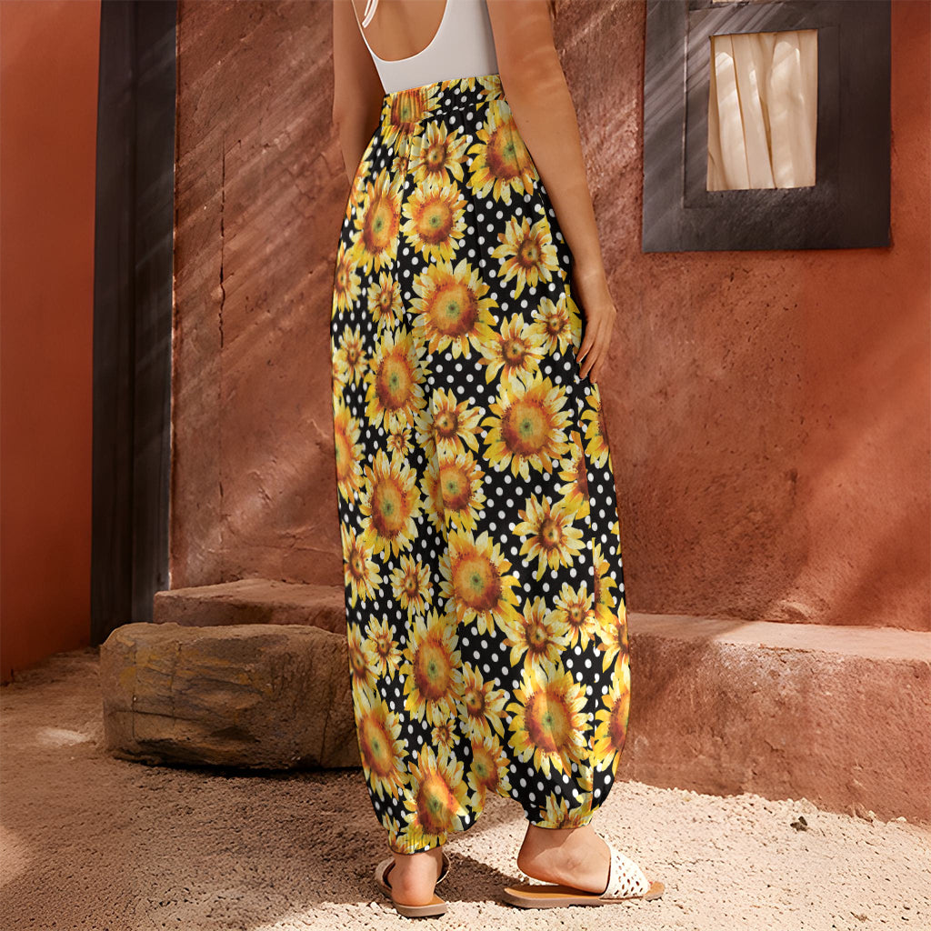 Watercolor Polka Dot Sunflower Print Harem Pants
