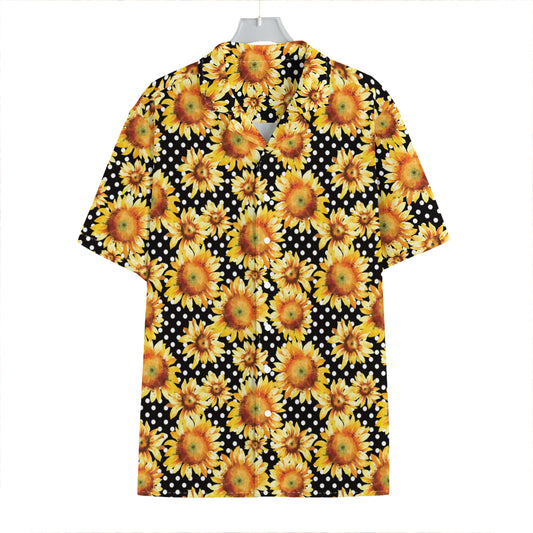 Watercolor Polka Dot Sunflower Print Hawaiian Shirt