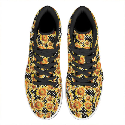 Watercolor Polka Dot Sunflower Print High Top Leather Sneakers