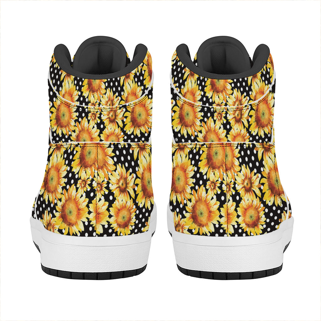 Watercolor Polka Dot Sunflower Print High Top Leather Sneakers