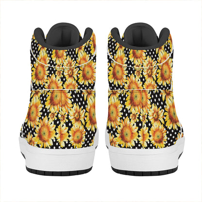 Watercolor Polka Dot Sunflower Print High Top Leather Sneakers