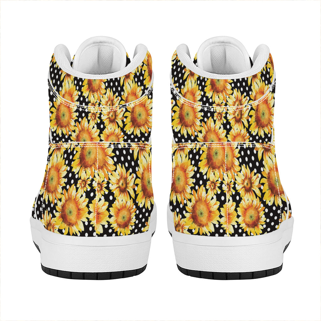 Watercolor Polka Dot Sunflower Print High Top Leather Sneakers