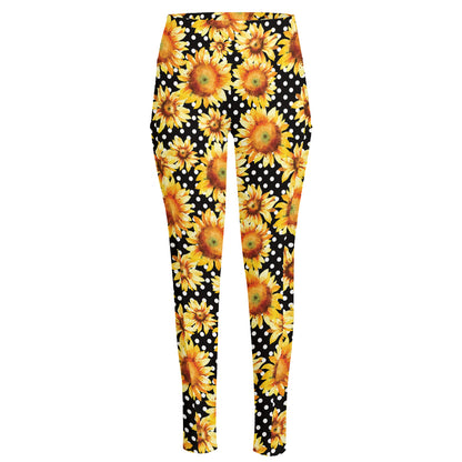 Watercolor Polka Dot Sunflower Print High-Waisted Pocket Leggings