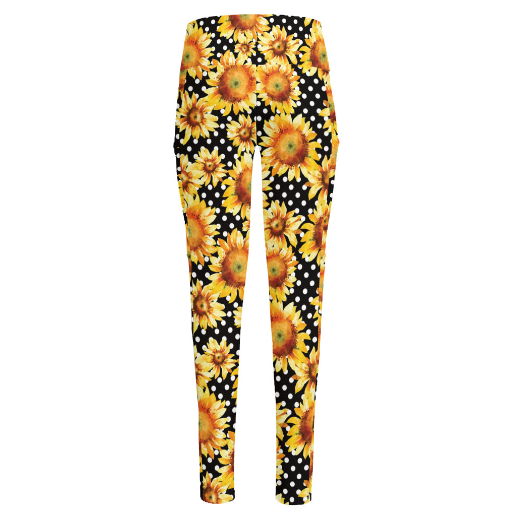 Watercolor Polka Dot Sunflower Print High-Waisted Pocket Leggings