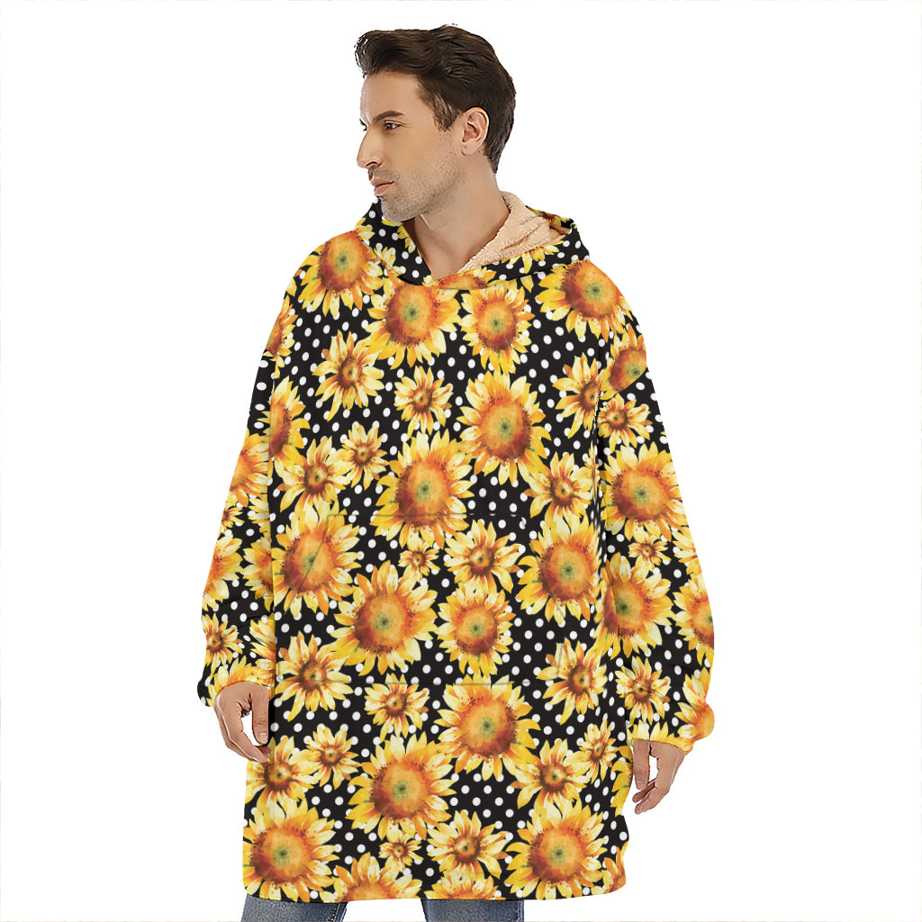 Watercolor Polka Dot Sunflower Print Hoodie Blanket