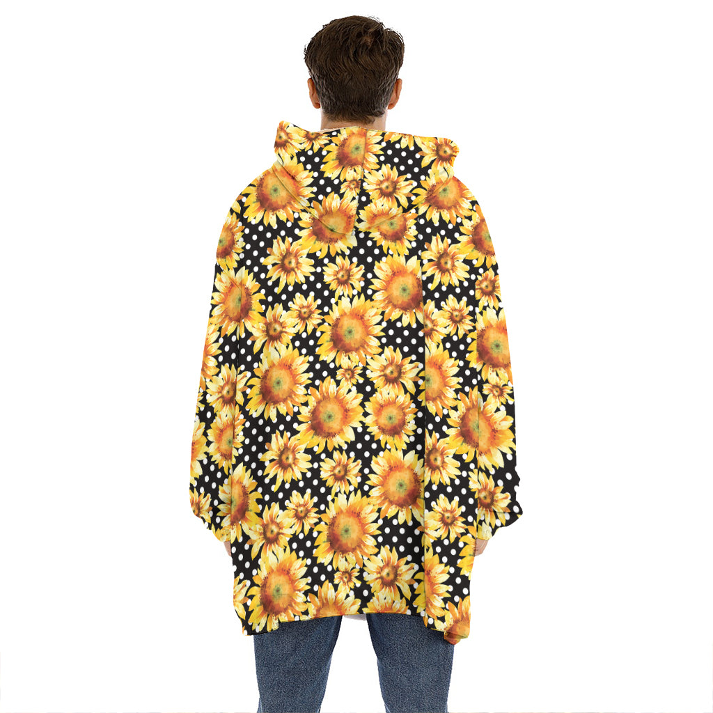 Watercolor Polka Dot Sunflower Print Hoodie Blanket