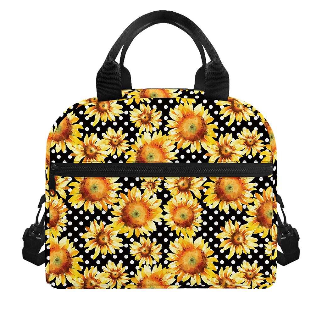 Watercolor Polka Dot Sunflower Print Insulated Lunch Bag