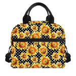 Watercolor Polka Dot Sunflower Print Insulated Lunch Bag