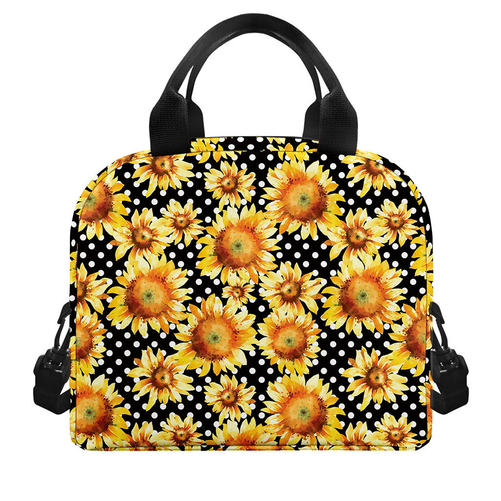 Watercolor Polka Dot Sunflower Print Insulated Lunch Bag