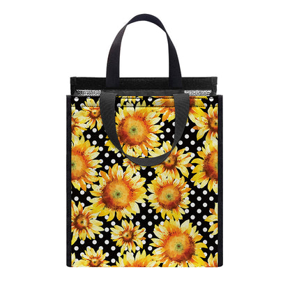 Watercolor Polka Dot Sunflower Print Insulated Lunch Tote