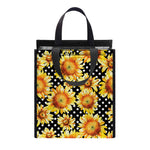 Watercolor Polka Dot Sunflower Print Insulated Lunch Tote