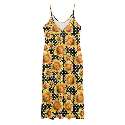 Watercolor Polka Dot Sunflower Print Jersey Midi Cami Dress