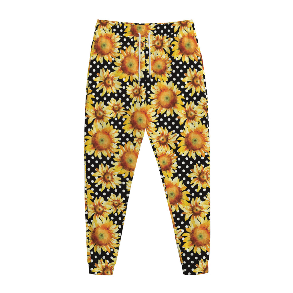 Watercolor Polka Dot Sunflower Print Jogger Pants