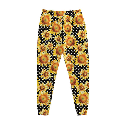 Watercolor Polka Dot Sunflower Print Jogger Pants