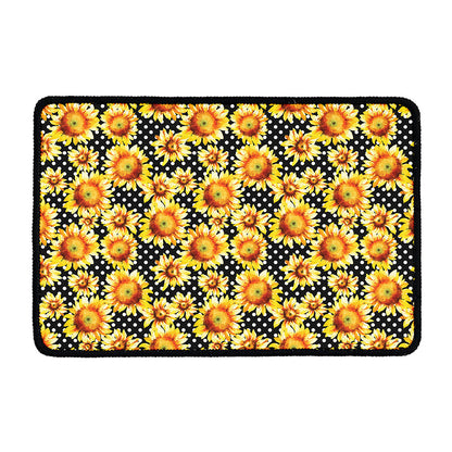 Watercolor Polka Dot Sunflower Print Kitchen Mat