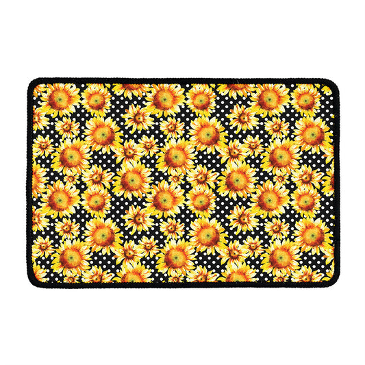 Watercolor Polka Dot Sunflower Print Kitchen Mat