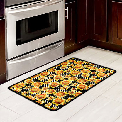 Watercolor Polka Dot Sunflower Print Kitchen Mat