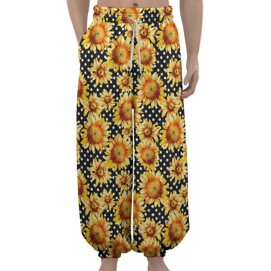 Watercolor Polka Dot Sunflower Print Lantern Pants