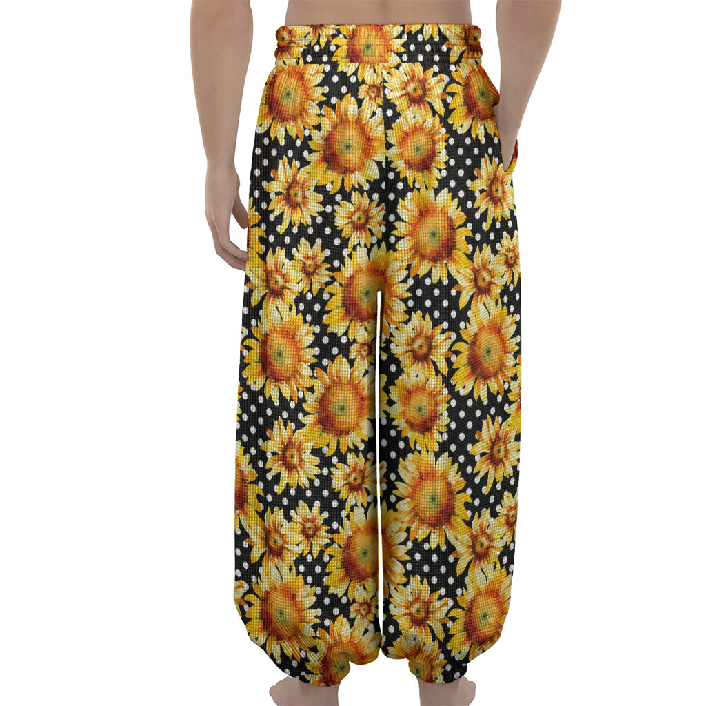 Watercolor Polka Dot Sunflower Print Lantern Pants