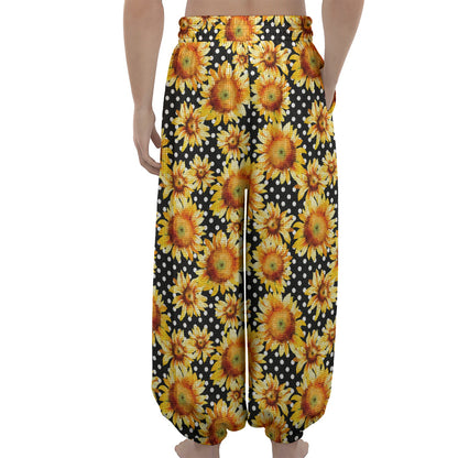 Watercolor Polka Dot Sunflower Print Lantern Pants