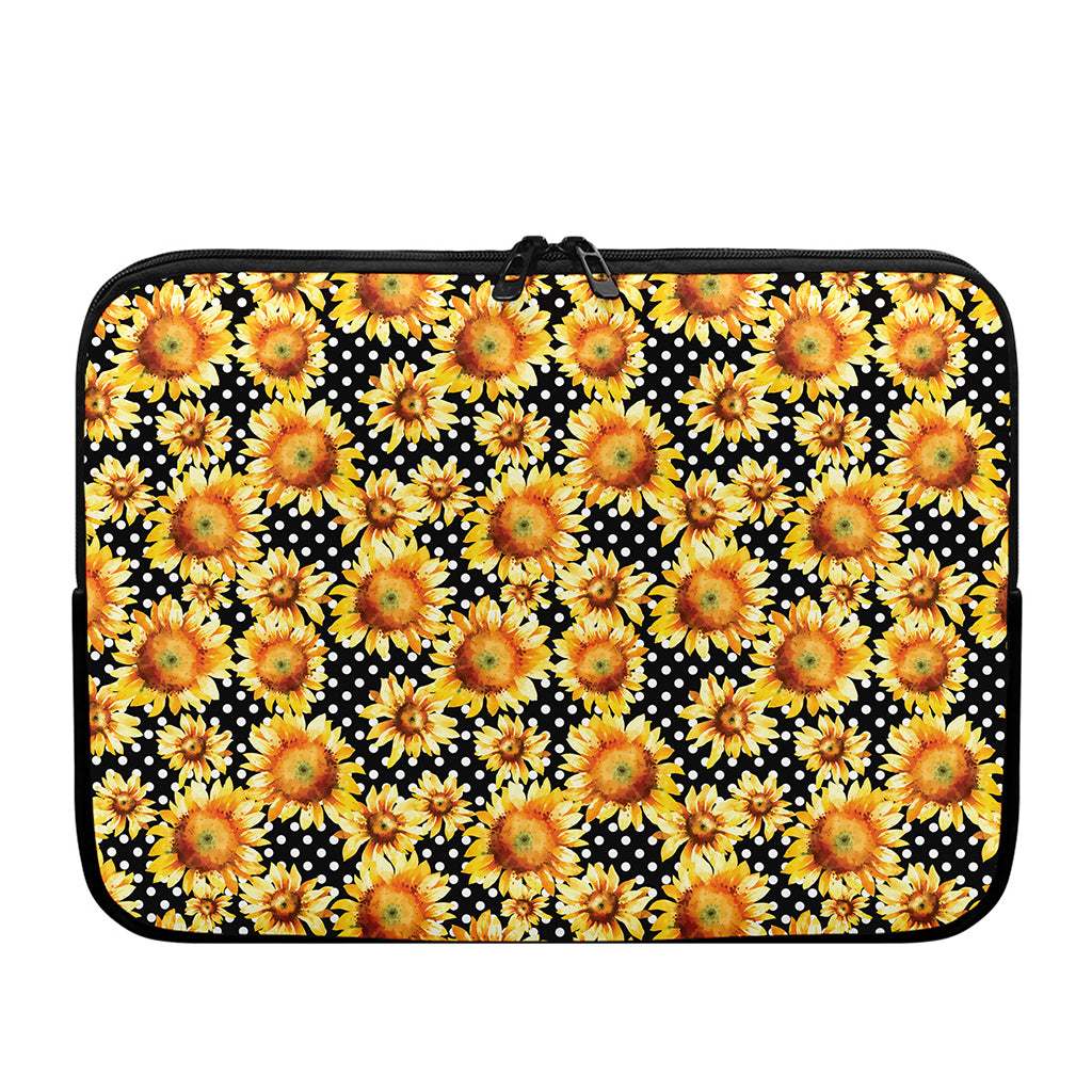 Watercolor Polka Dot Sunflower Print Laptop Sleeve