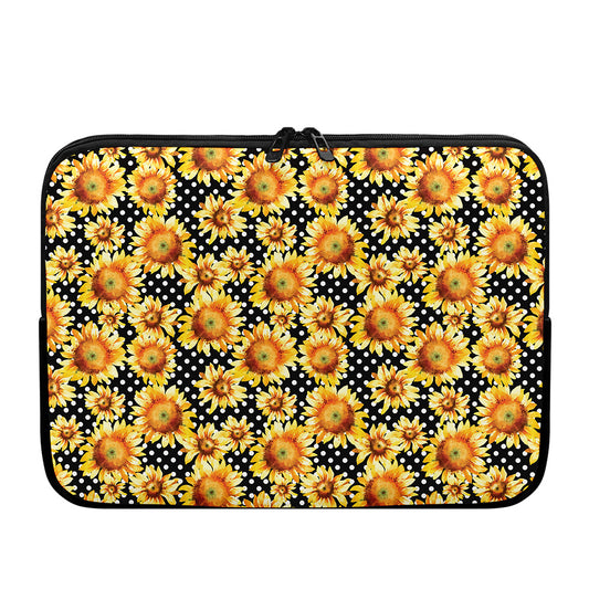 Watercolor Polka Dot Sunflower Print Laptop Sleeve