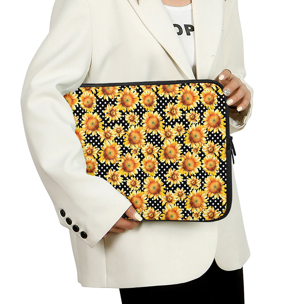 Watercolor Polka Dot Sunflower Print Laptop Sleeve