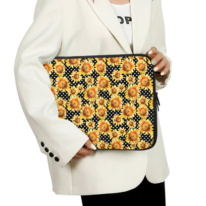 Watercolor Polka Dot Sunflower Print Laptop Sleeve