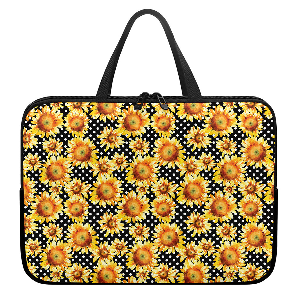 Watercolor Polka Dot Sunflower Print Laptop Sleeve With Handle
