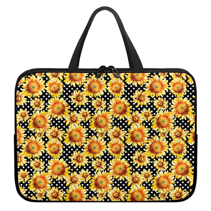 Watercolor Polka Dot Sunflower Print Laptop Sleeve With Handle