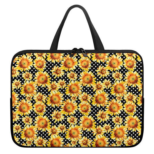 Watercolor Polka Dot Sunflower Print Laptop Sleeve With Handle