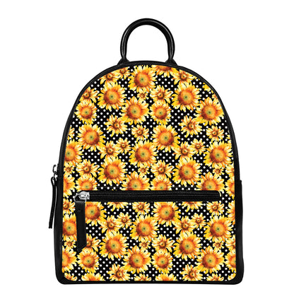 Watercolor Polka Dot Sunflower Print Leather Backpack