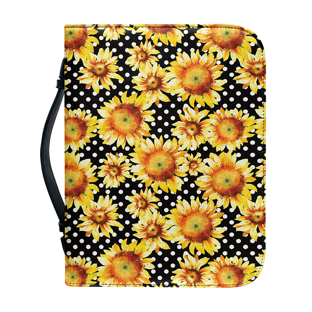 Watercolor Polka Dot Sunflower Print Leather Bible Cover