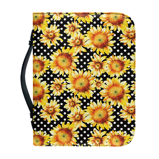 Watercolor Polka Dot Sunflower Print Leather Bible Cover