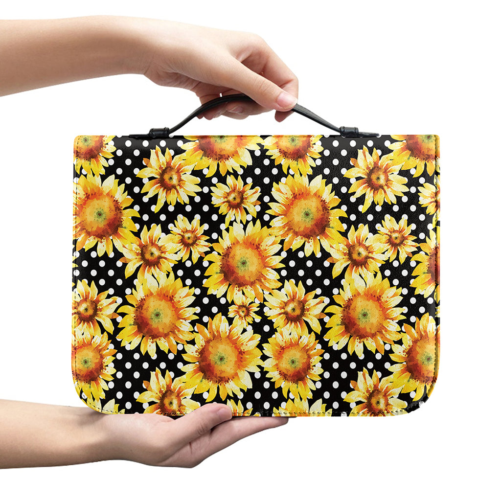 Watercolor Polka Dot Sunflower Print Leather Bible Cover